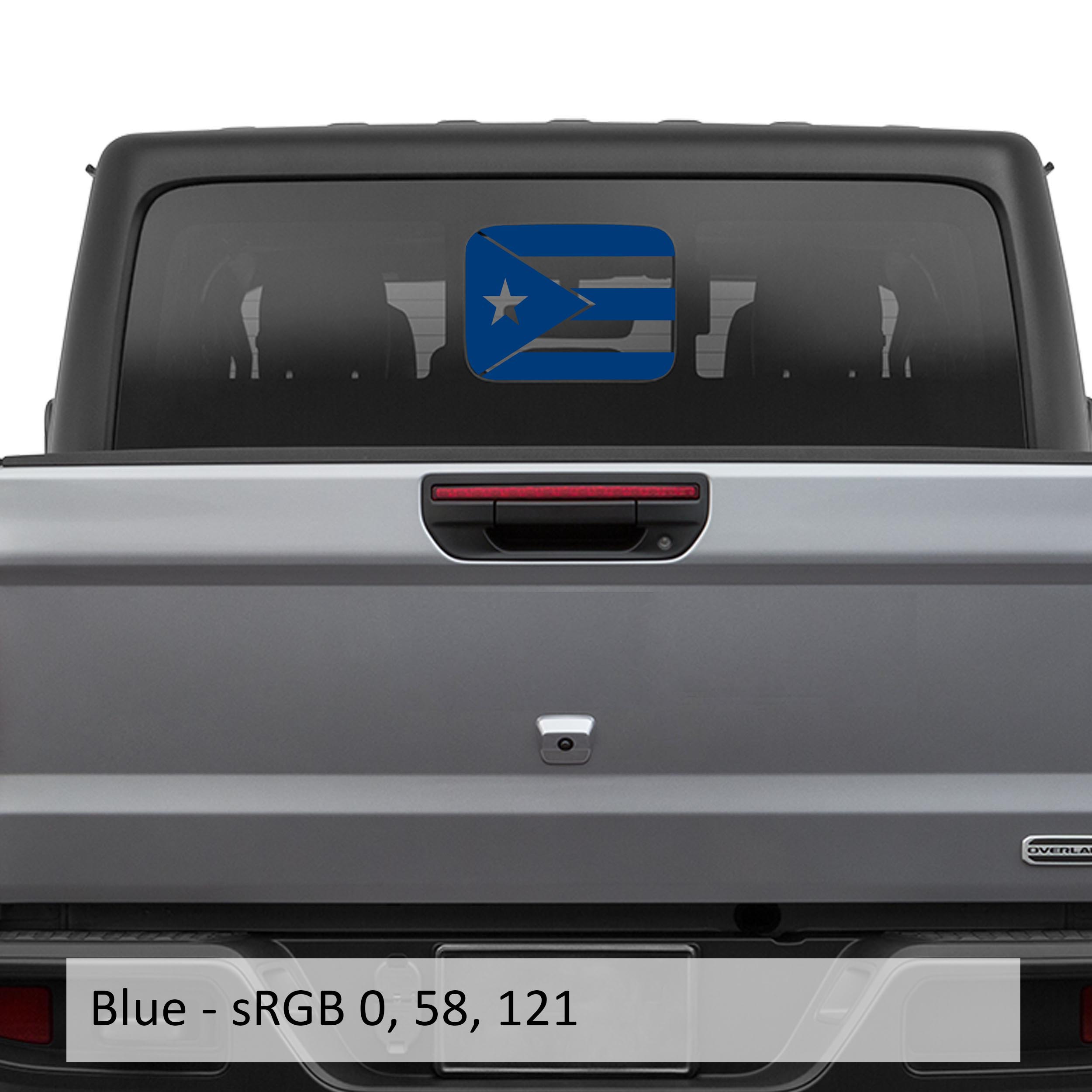 Blue Puerto Rico flag rear sliding window vinyl decal swatch for Jeep Gladiator JT