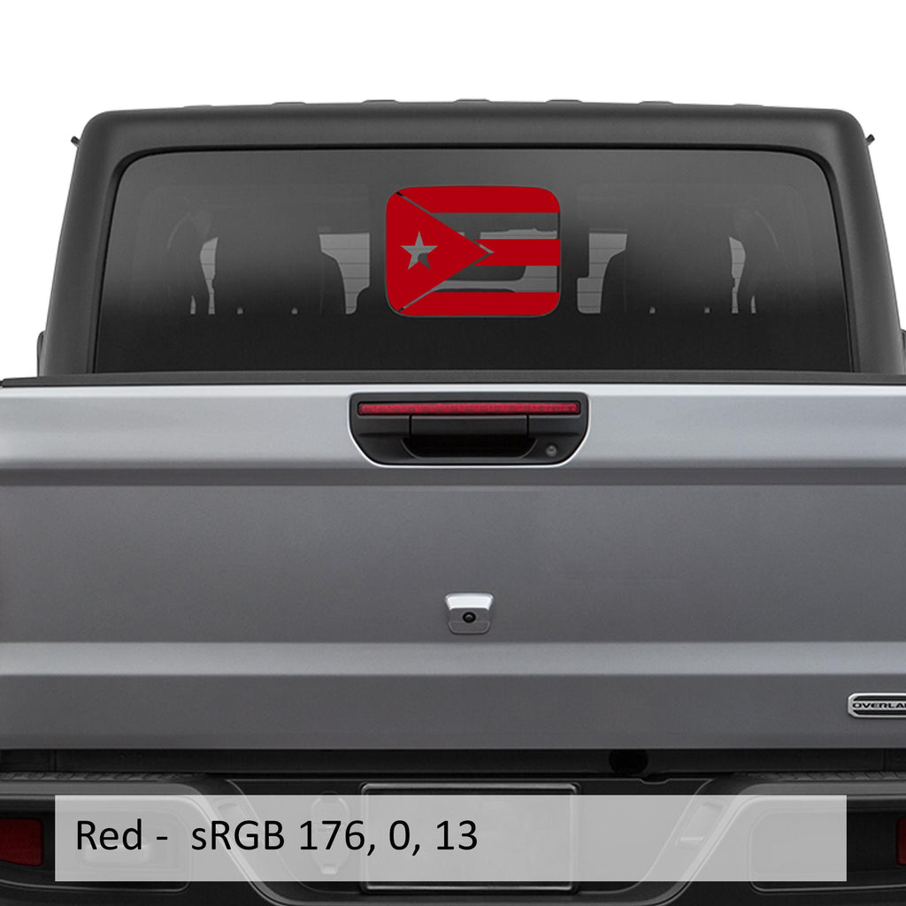 Red Puerto Rico flag rear sliding window vinyl decal swatch for Jeep Gladiator JT