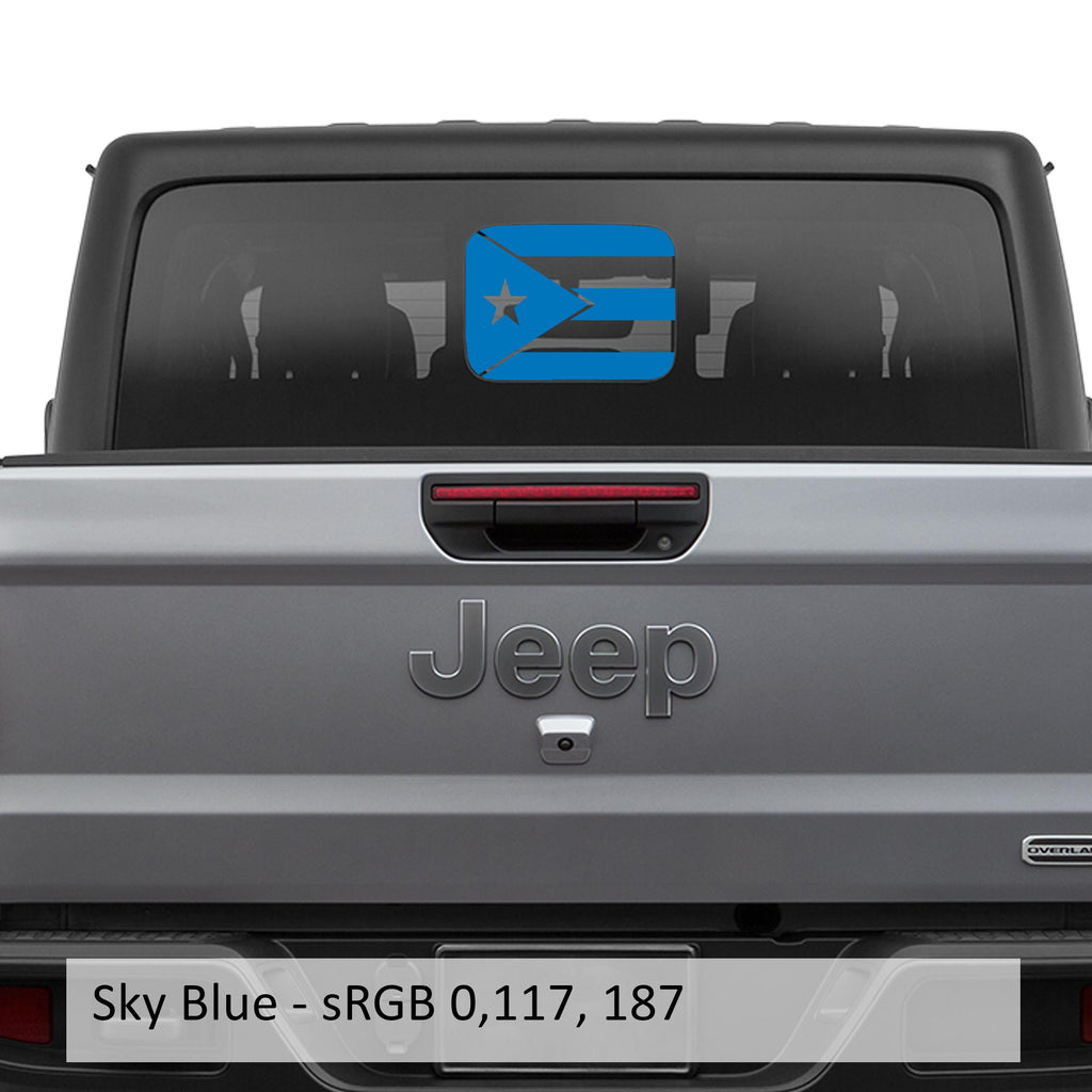 Sky blue Puerto Rico flag rear sliding window vinyl decal swatch for Gladiator JT