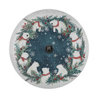 Polar Bear Wreath tire cover detail navy snowfall center watercolor white bears red scarves border