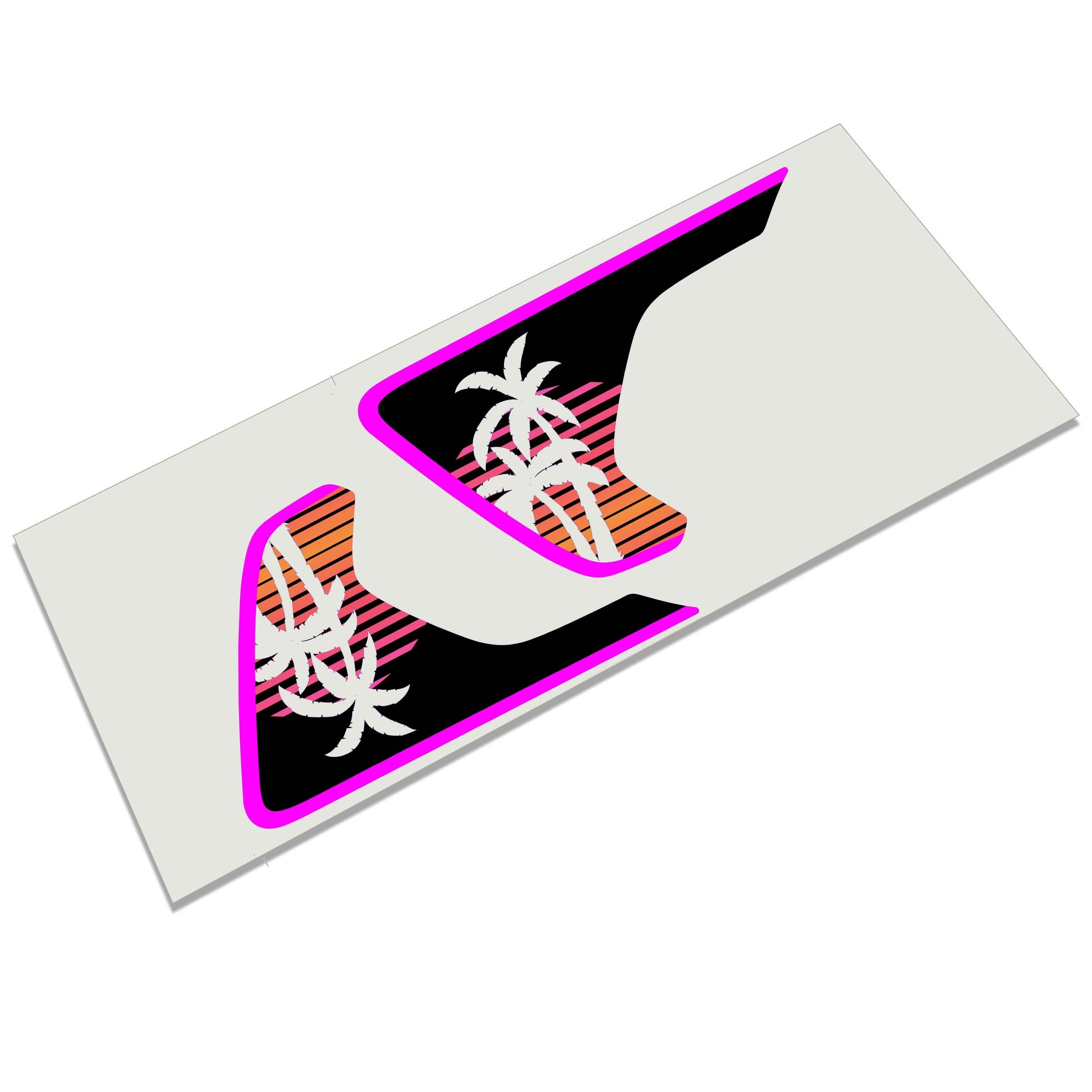 Retro synthwave palm tree sunset Jeep JL JT fender vent vinyl decal pair with magenta border