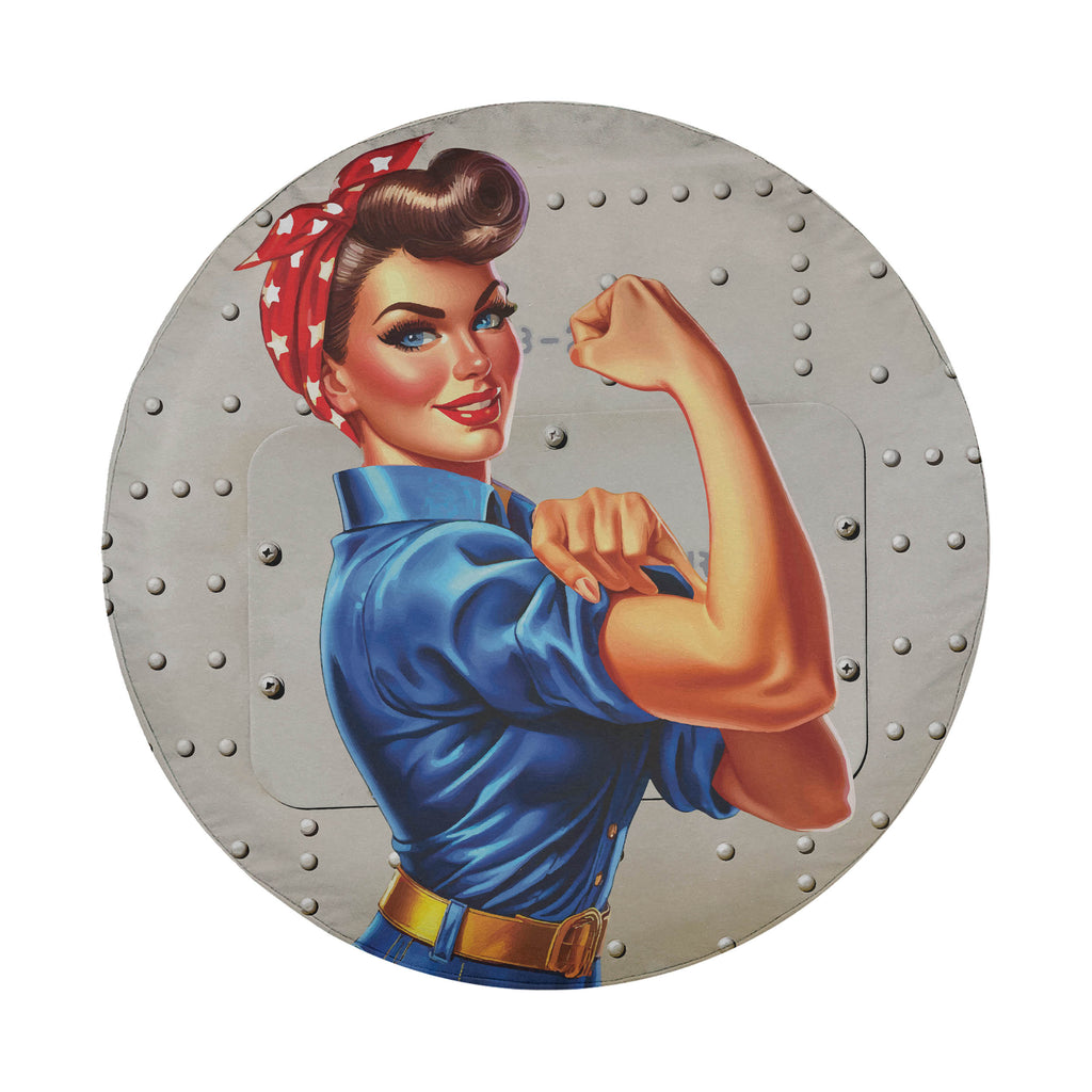War Effort Woman Power-Up Spare Tire Cover With Backup Camera Hole Option