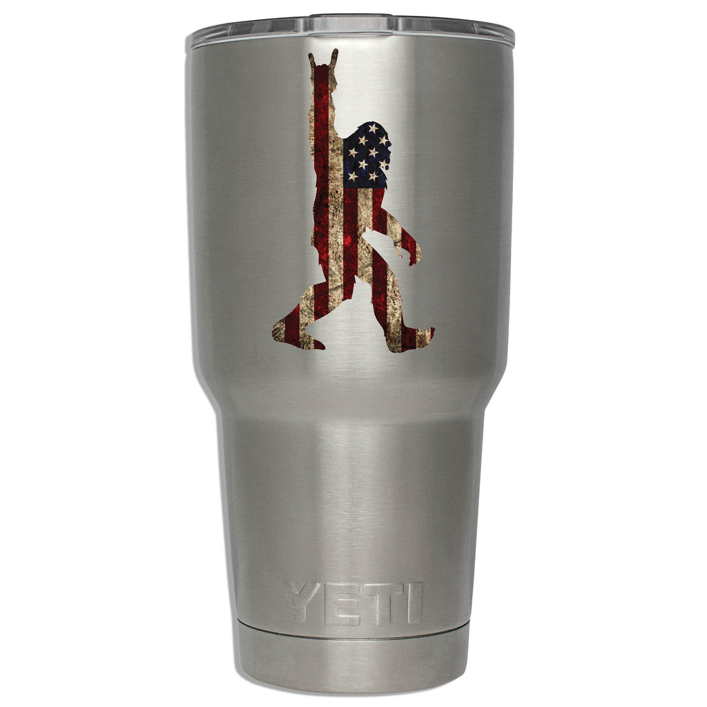 Rustic American Flag Rock On Sasquatch Vinyl Sticker