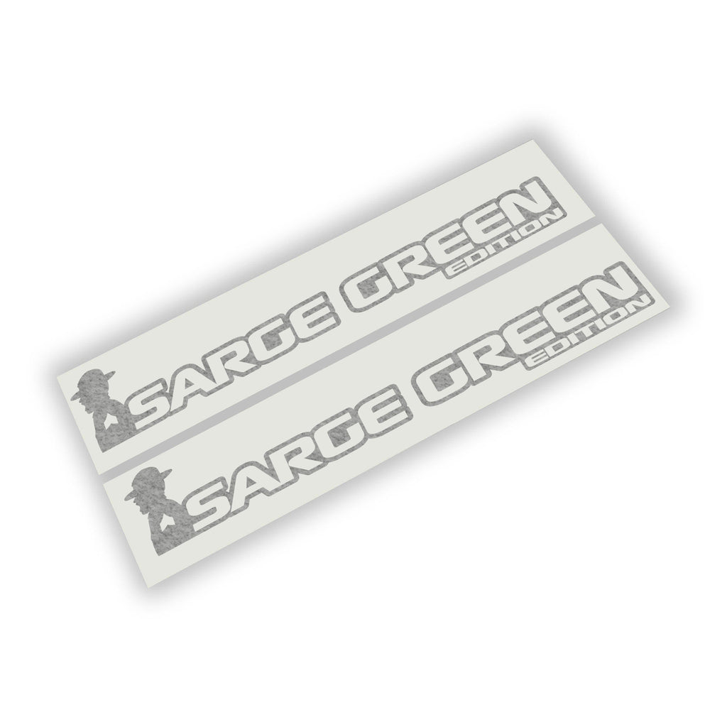 Sarge Green Edition fender decal pair shown on Jeep Wrangler JK JL Gladiator JT side hood panel