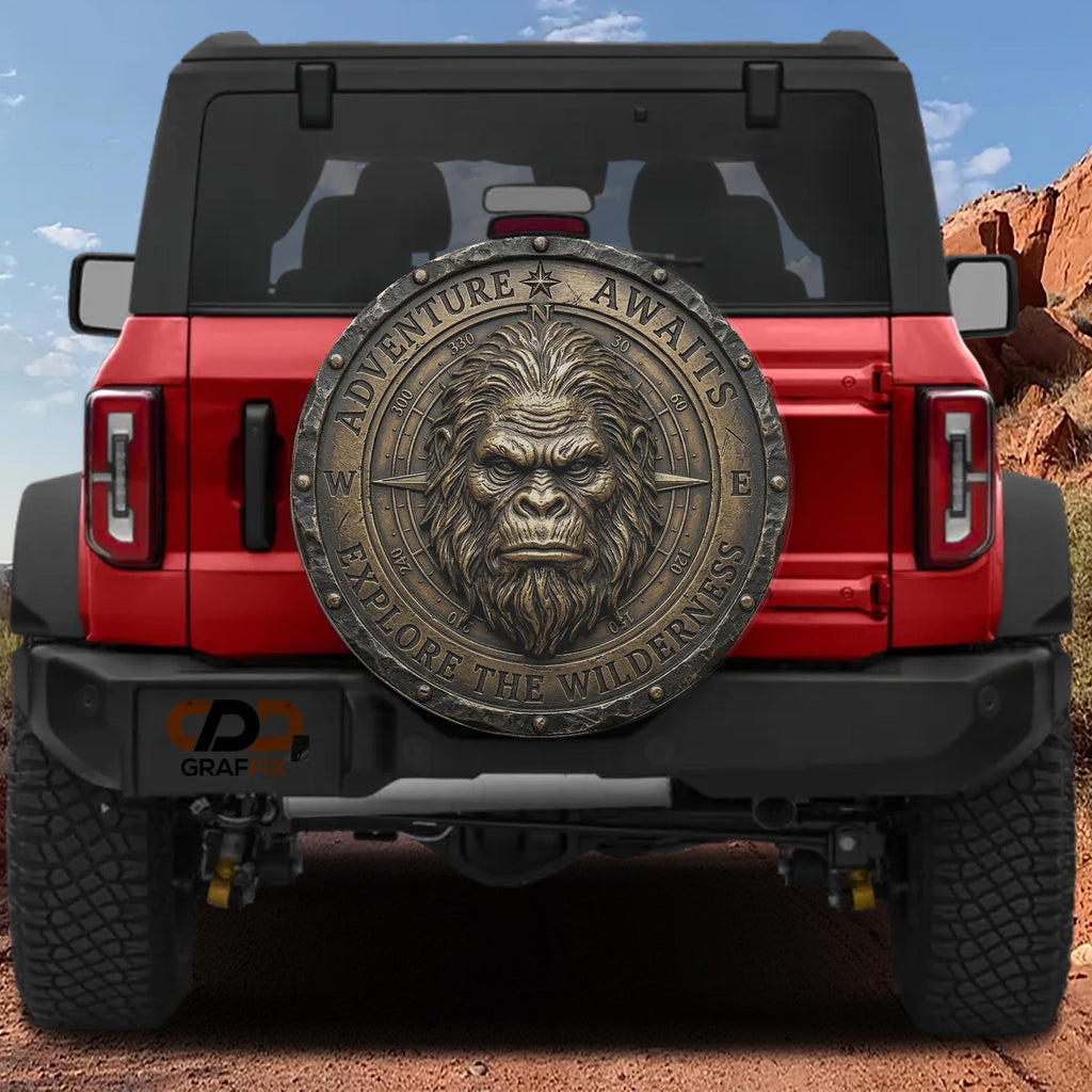 Bronze Compass Sasquatch Adventure Awaits Spare Tire Cover With Backup Camera Hole