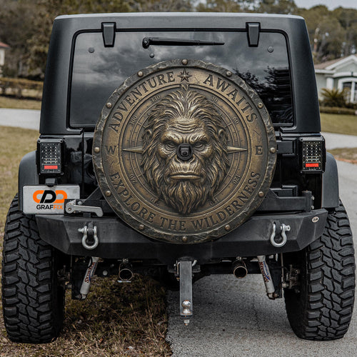Bronze Compass Sasquatch Adventure Awaits Spare Tire Cover