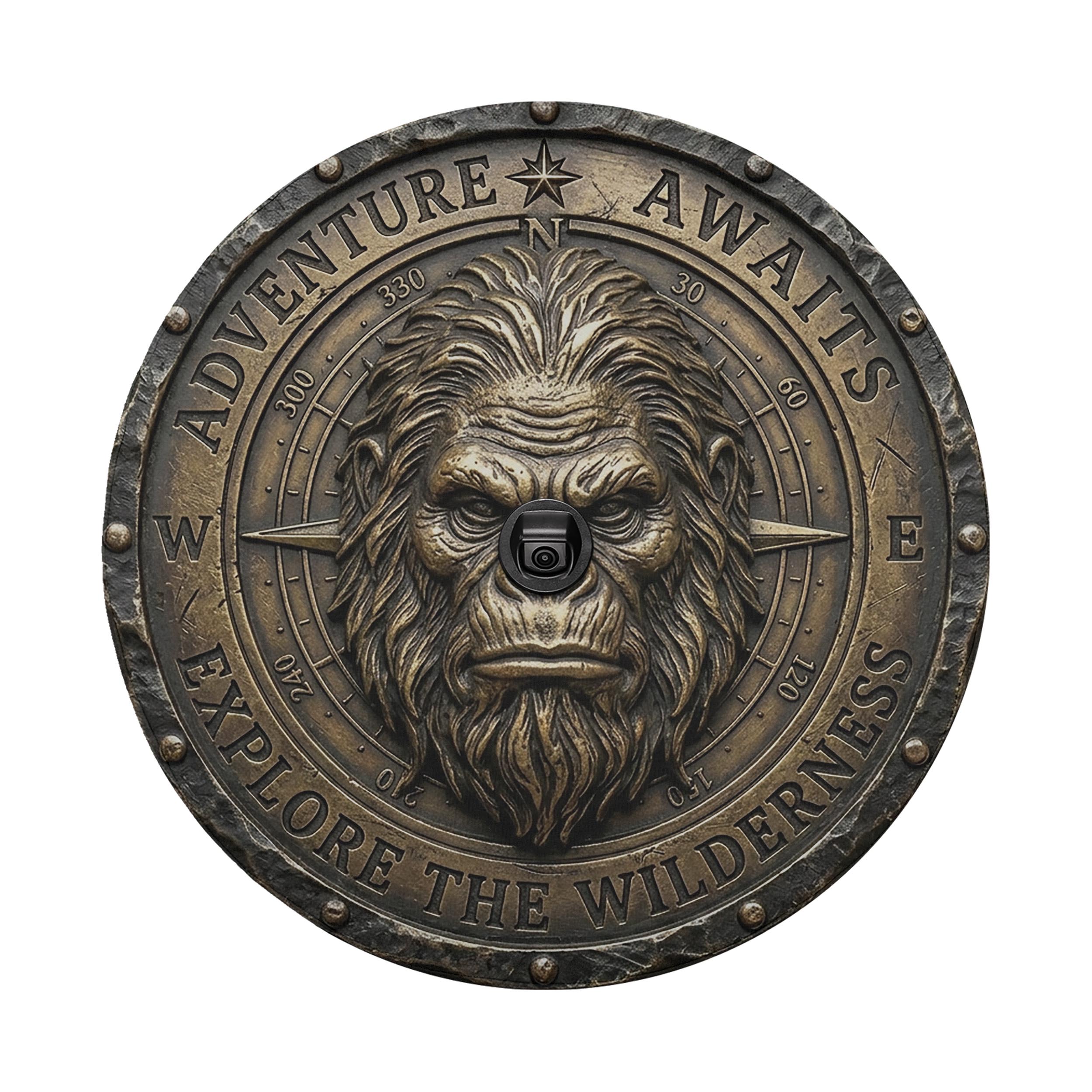 Bronze Compass Sasquatch Adventure Awaits Spare Tire Cover With Backup Camera Hole