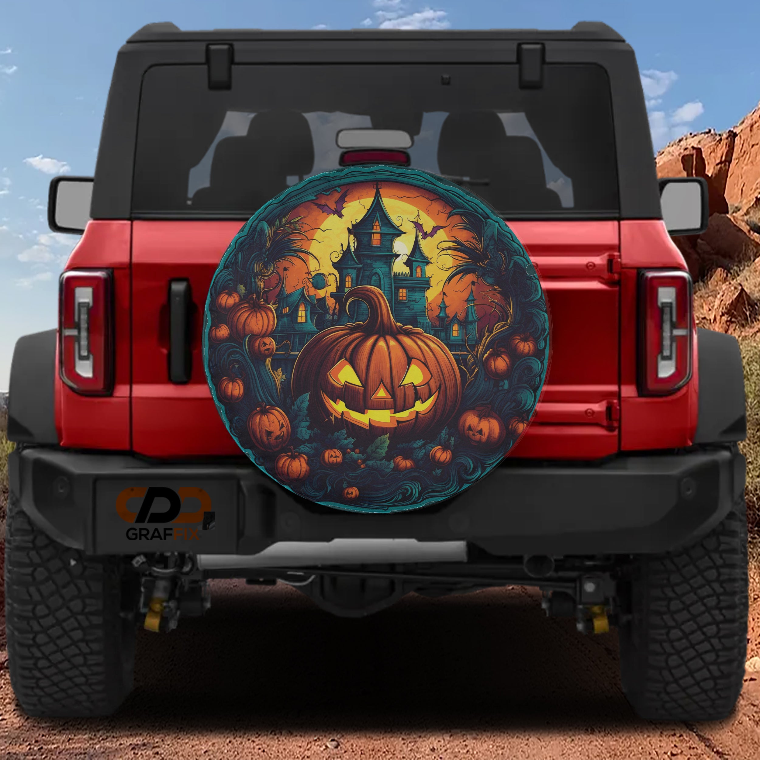 Scarry Pumpkin Patch Spare Tire Cover With Backup Camera Hole Option