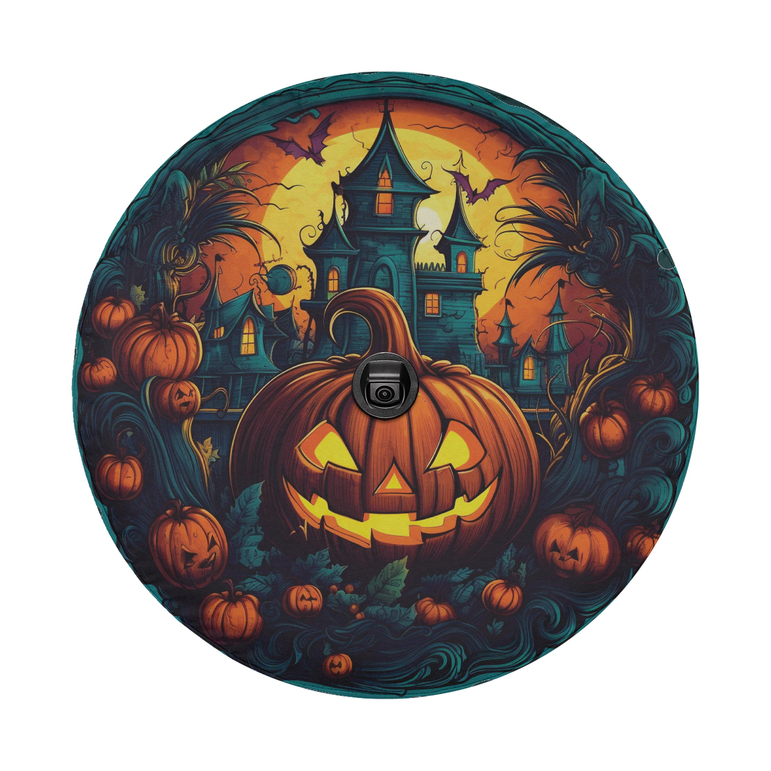 Scarry Pumpkin Patch Spare Tire Cover With Backup Camera Hole Option