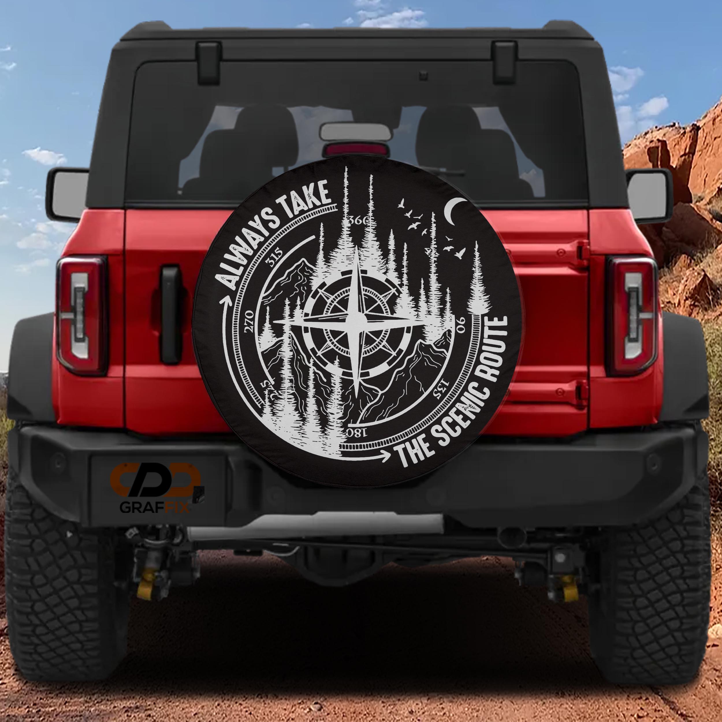 Always Take the Scenic Route Spare Tire Cover With Backup Camera Hole