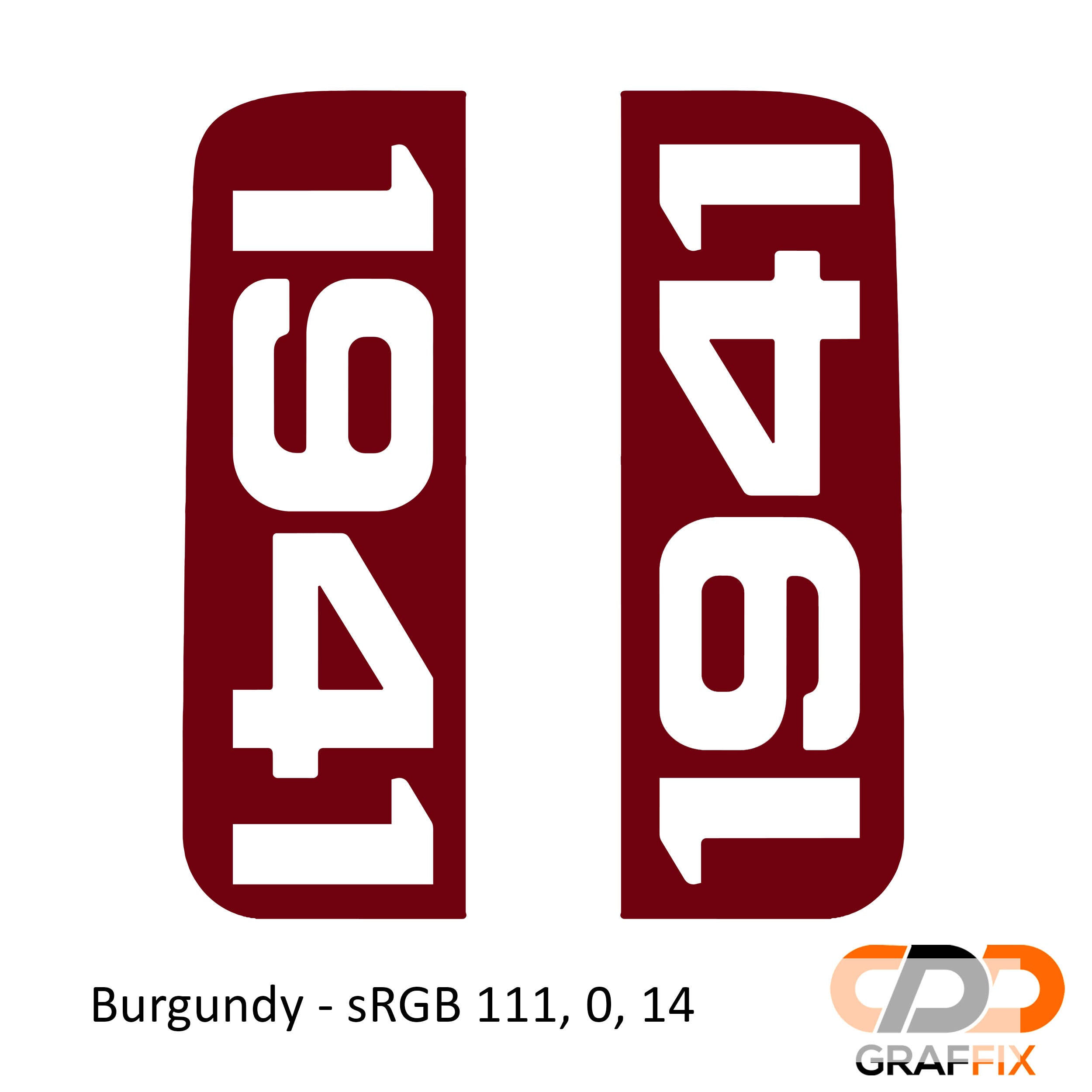 Burgundy 1941 vertical side window decal shown on Jeep Wrangler JKU rear quarter door glass