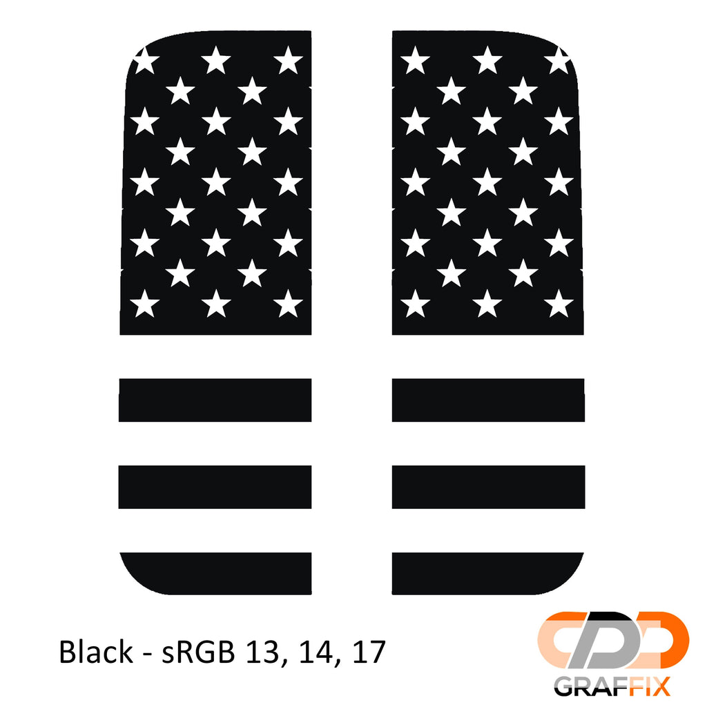 Black American flag side window vinyl decal set for Jeep Wrangler JL Gladiator JT