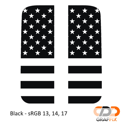 Black American flag side window vinyl decal set for Jeep Wrangler JL Gladiator JT