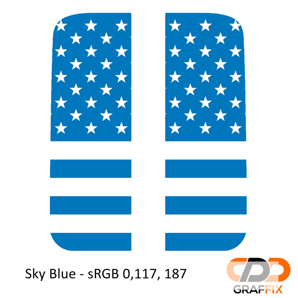 Sky blue American flag side window vinyl decal set for Jeep Wrangler JL Gladiator JT