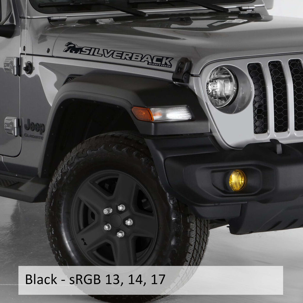 Black Silverback Edition Wrangler side hood vinyl decal pair with bold gorilla mountain artwork.