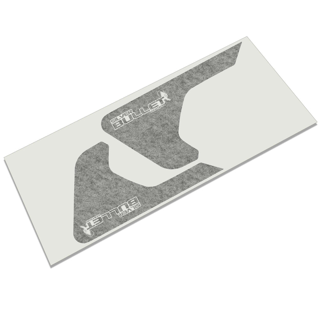 Silver Bullet Edition Jeep fender vent decal pair in black with bullet badge on application backing