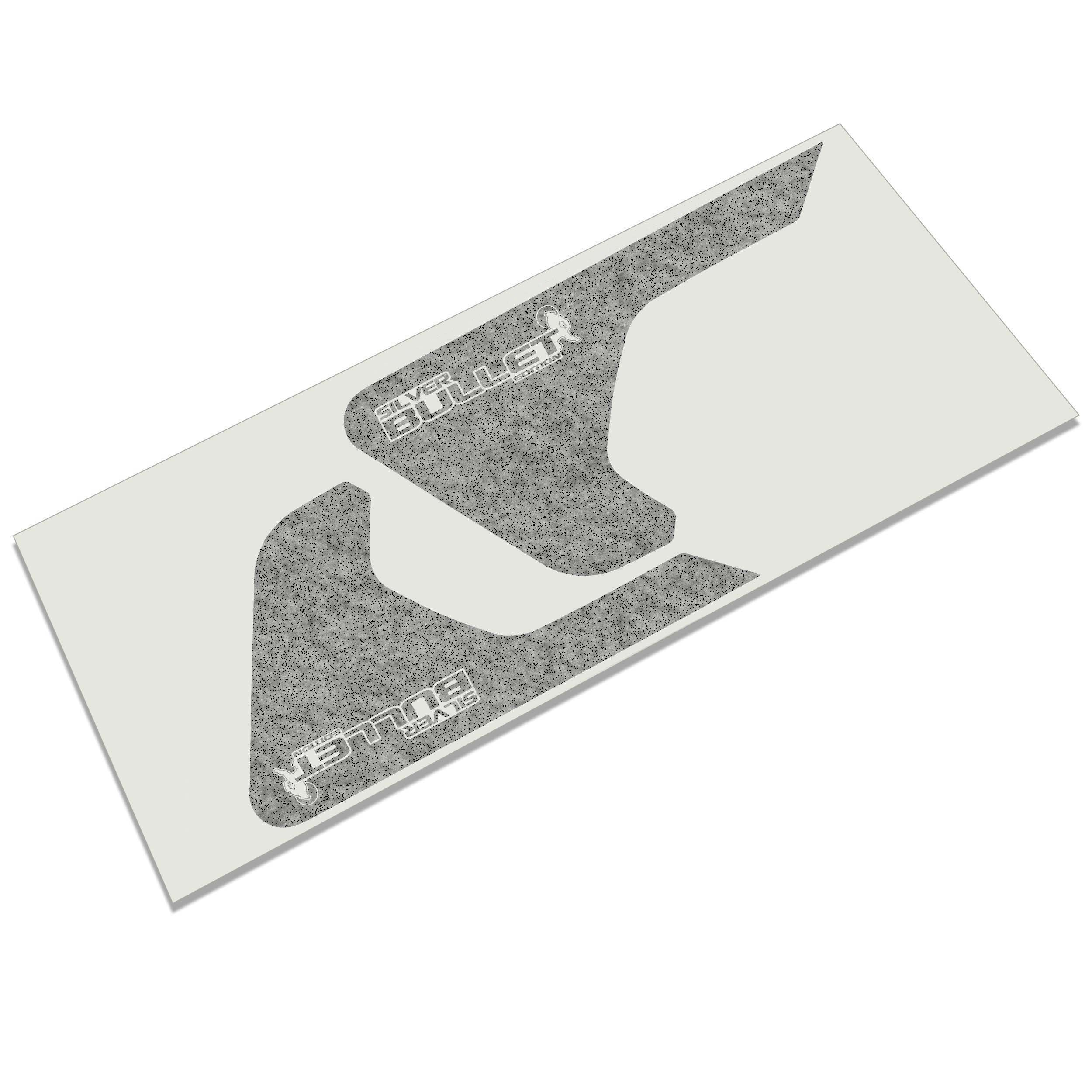 Silver Bullet Edition Jeep fender vent decal pair in black with bullet badge on application backing