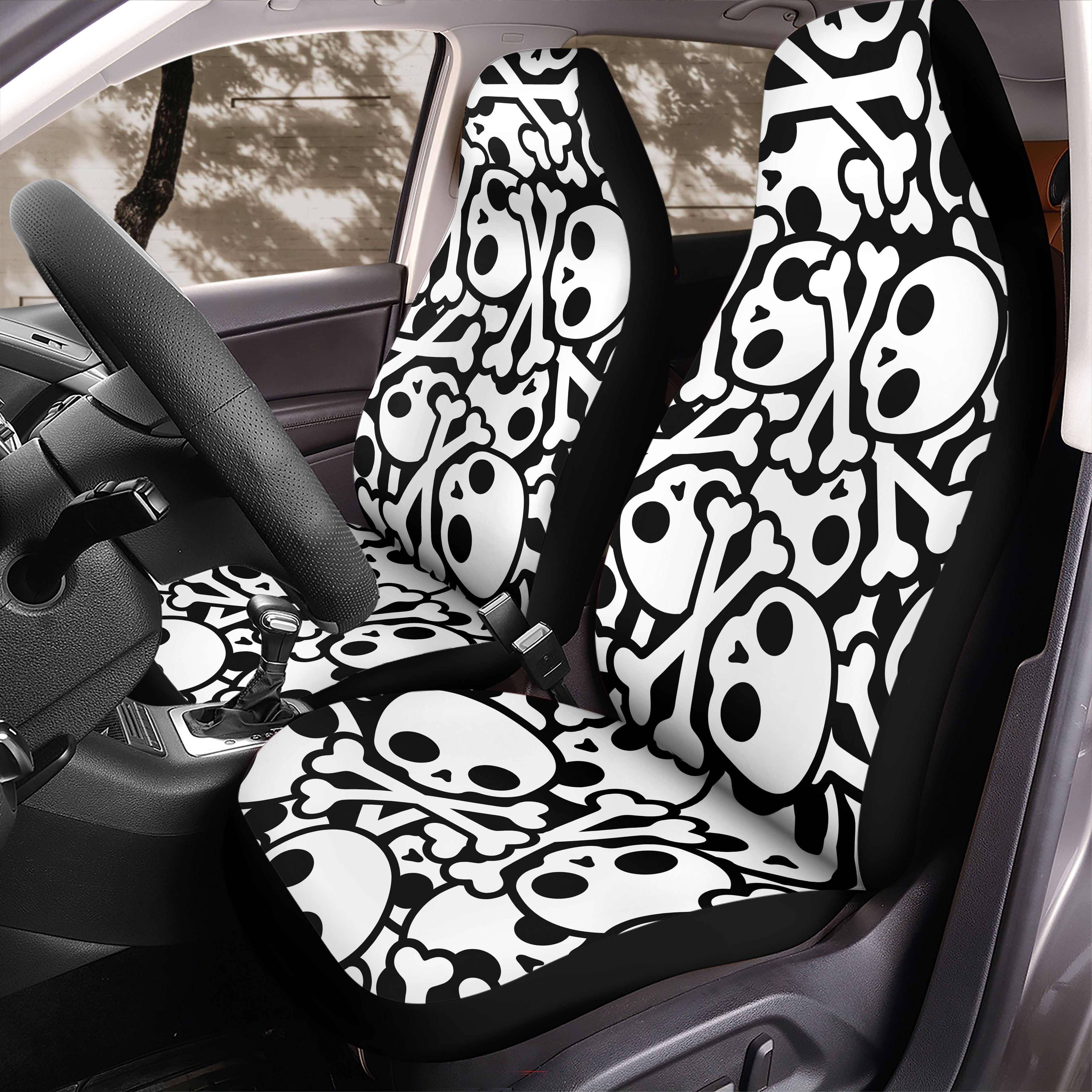 Skull and Crossbones Seat Covers for Front Bucket Seats – Universal Fit