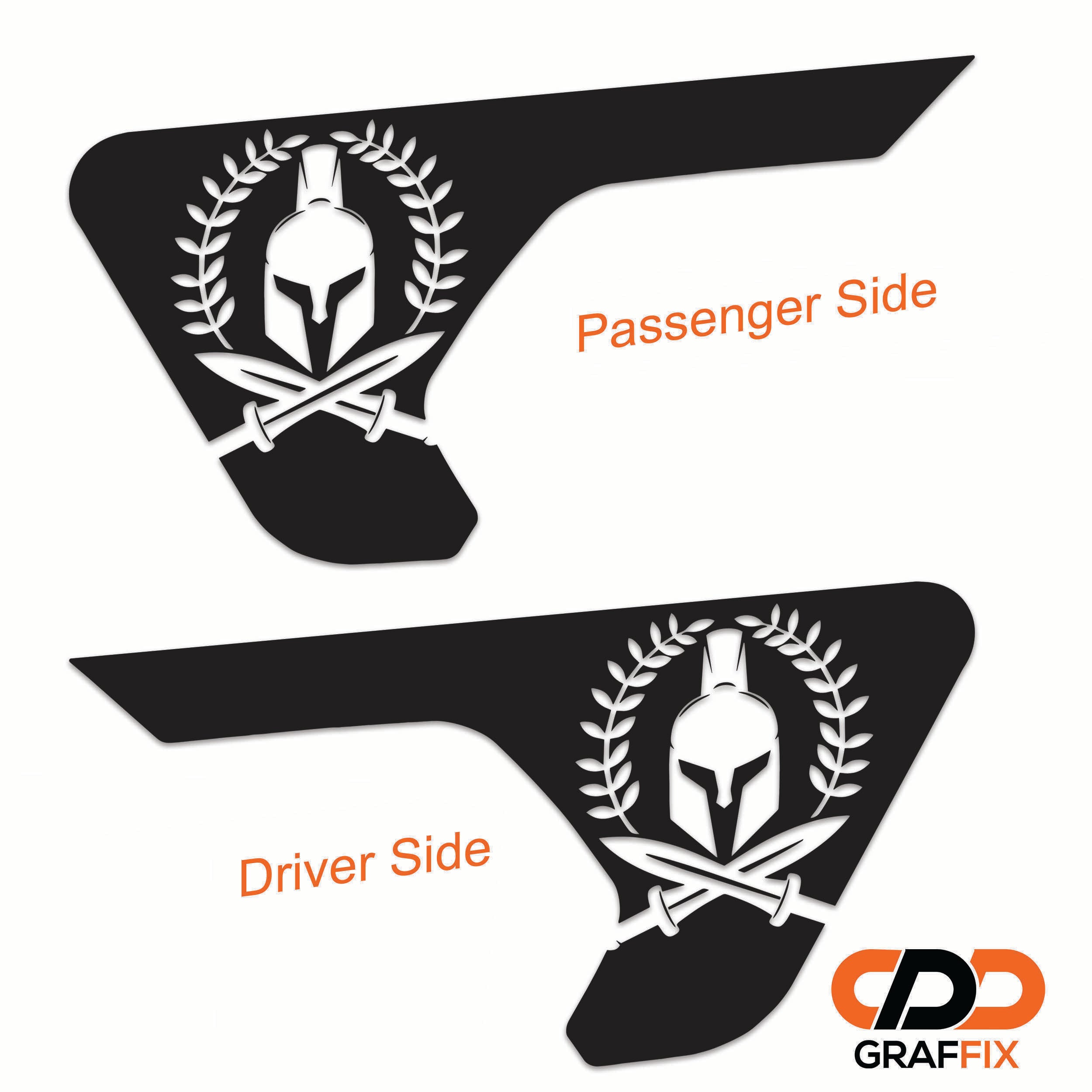 Spartan laurel wreath decal shown installed on Jeep Wrangler JL factory billet style fender vent