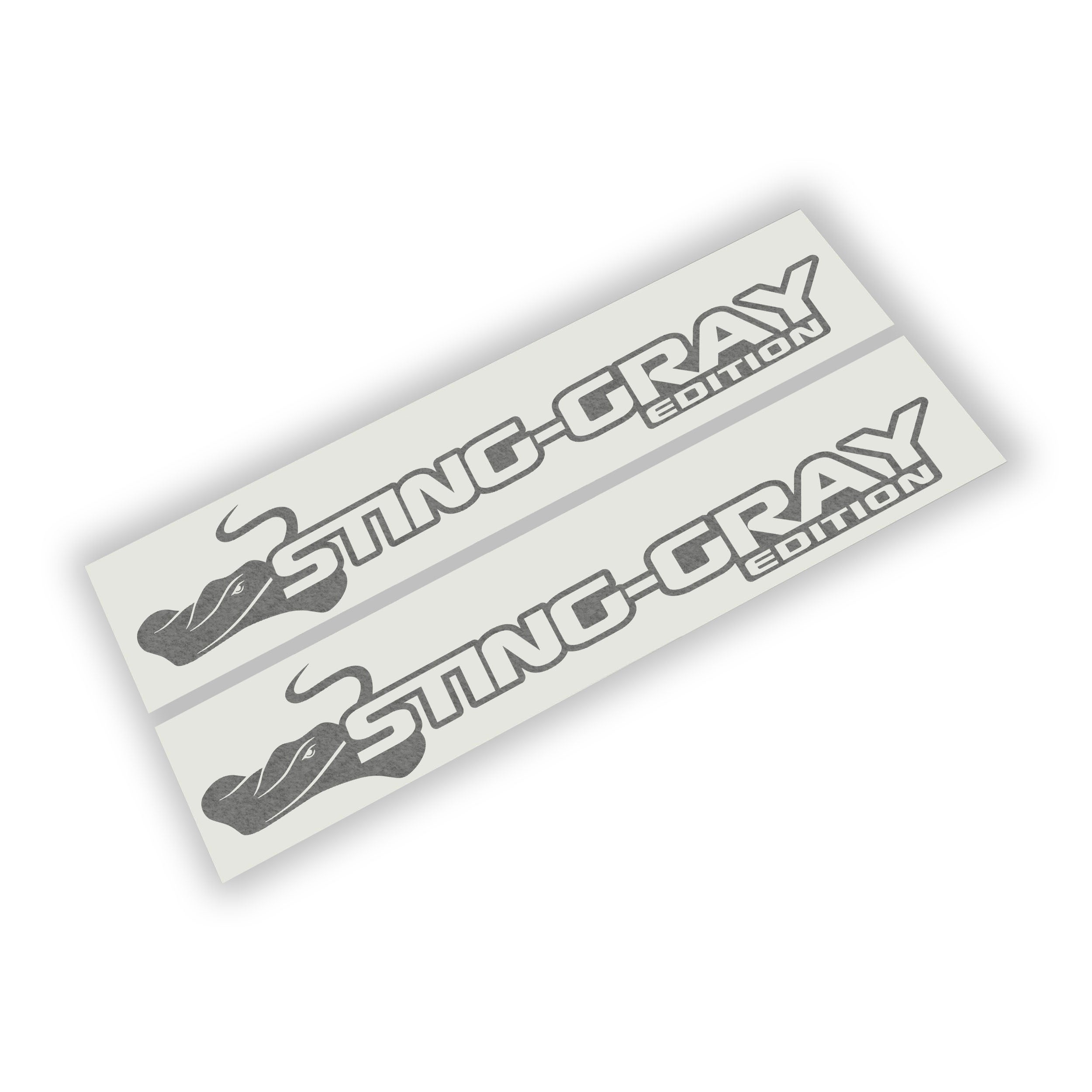 Sting-Gray Edition hood decal pair with stingray graphic shown on white transfer sheets
