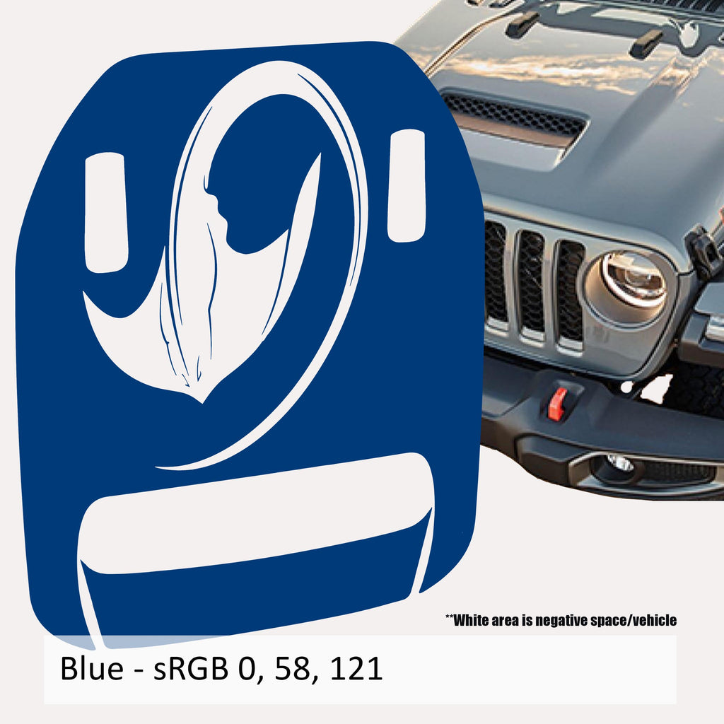 Blue Stingray Clawed Foot hood decal swatch for Wrangler JL Gladiator Mojave 392