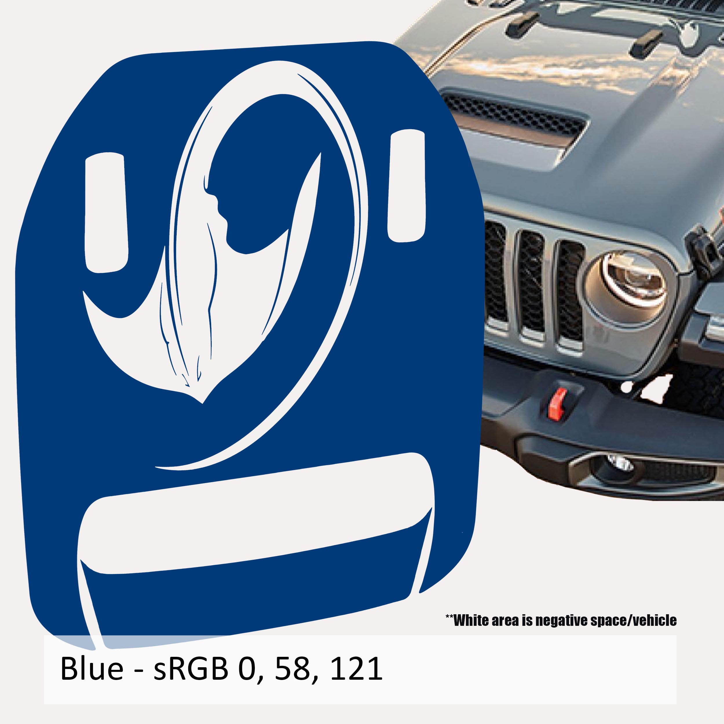 Blue Stingray Clawed Foot hood decal swatch for Wrangler JL Gladiator Mojave 392