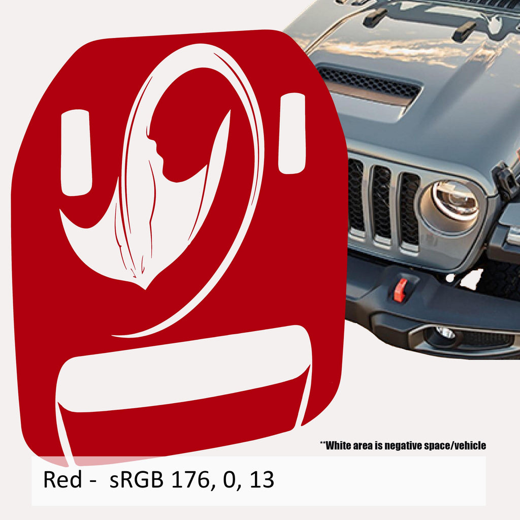 Red Stingray Clawed Foot hood decal color swatch for Wrangler JL Gladiator Mojave 392