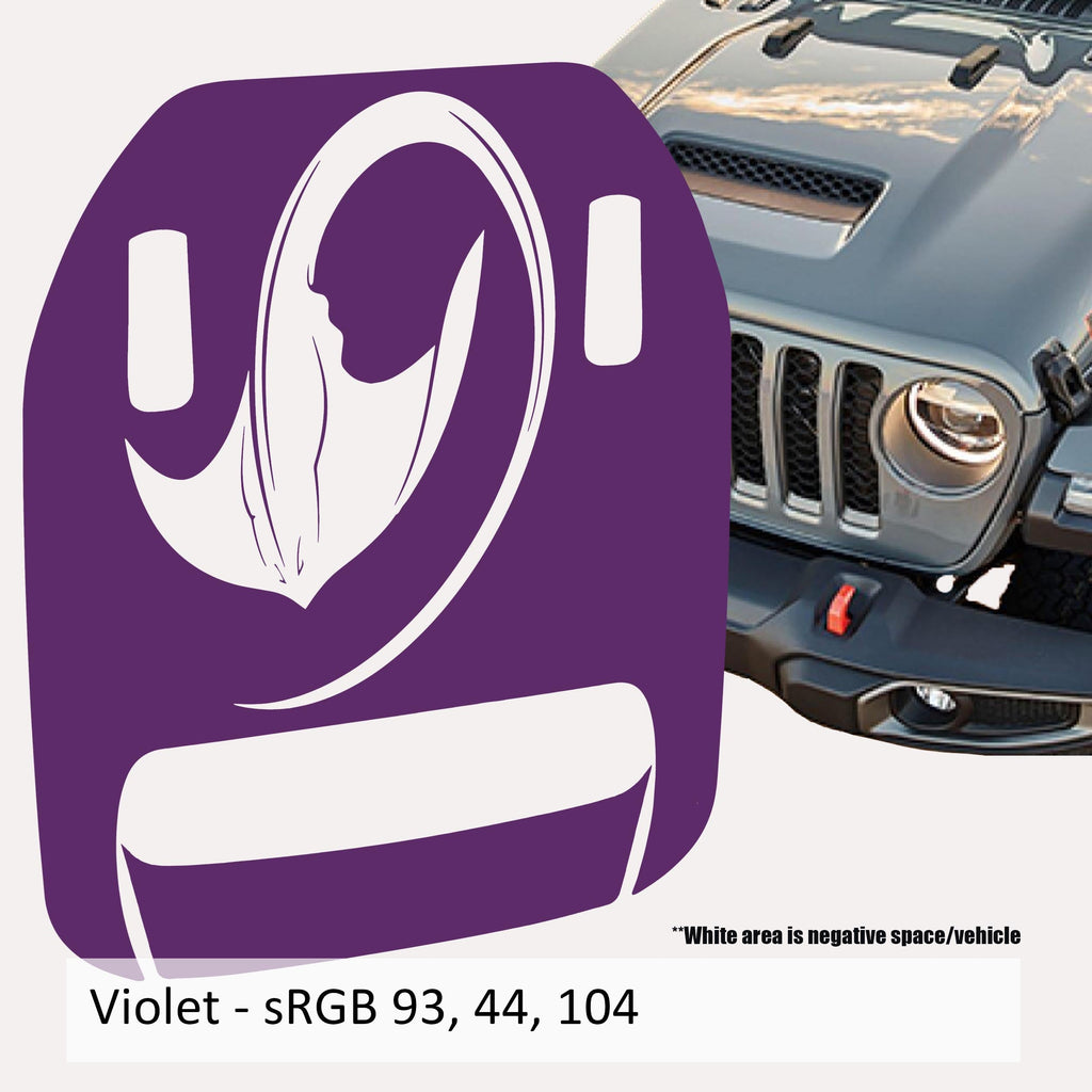 Violet Stingray Clawed Foot hood decal swatch for Wrangler JL Gladiator Mojave 392