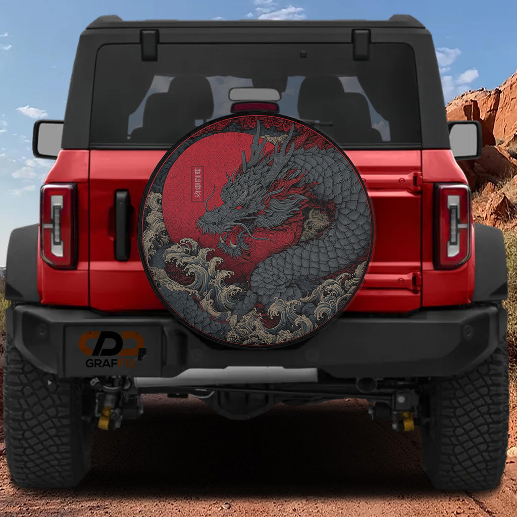 Storm Dragon Rising Spare Tire Cover With Backup Camera Hole
