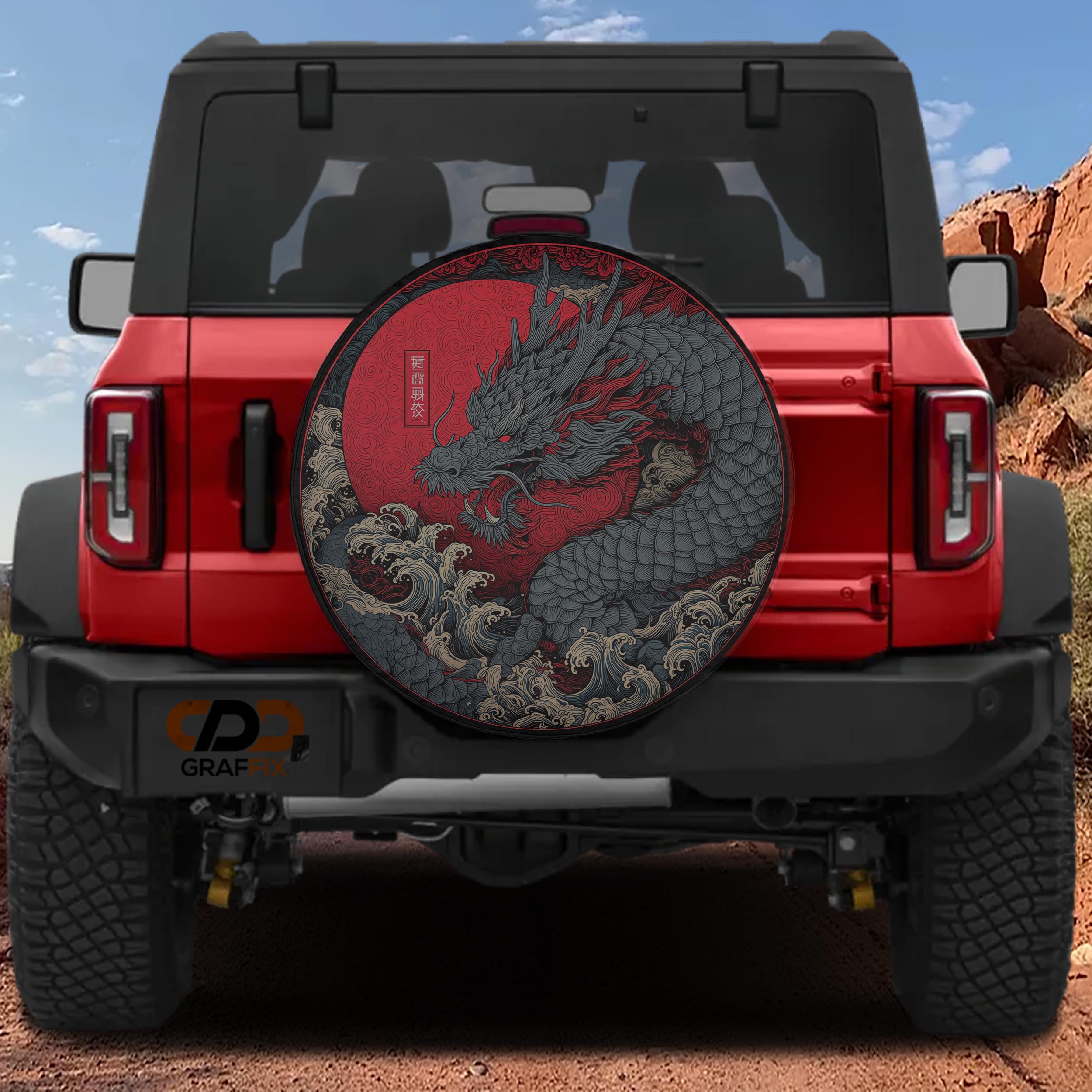 Storm Dragon Rising Spare Tire Cover With Backup Camera Hole
