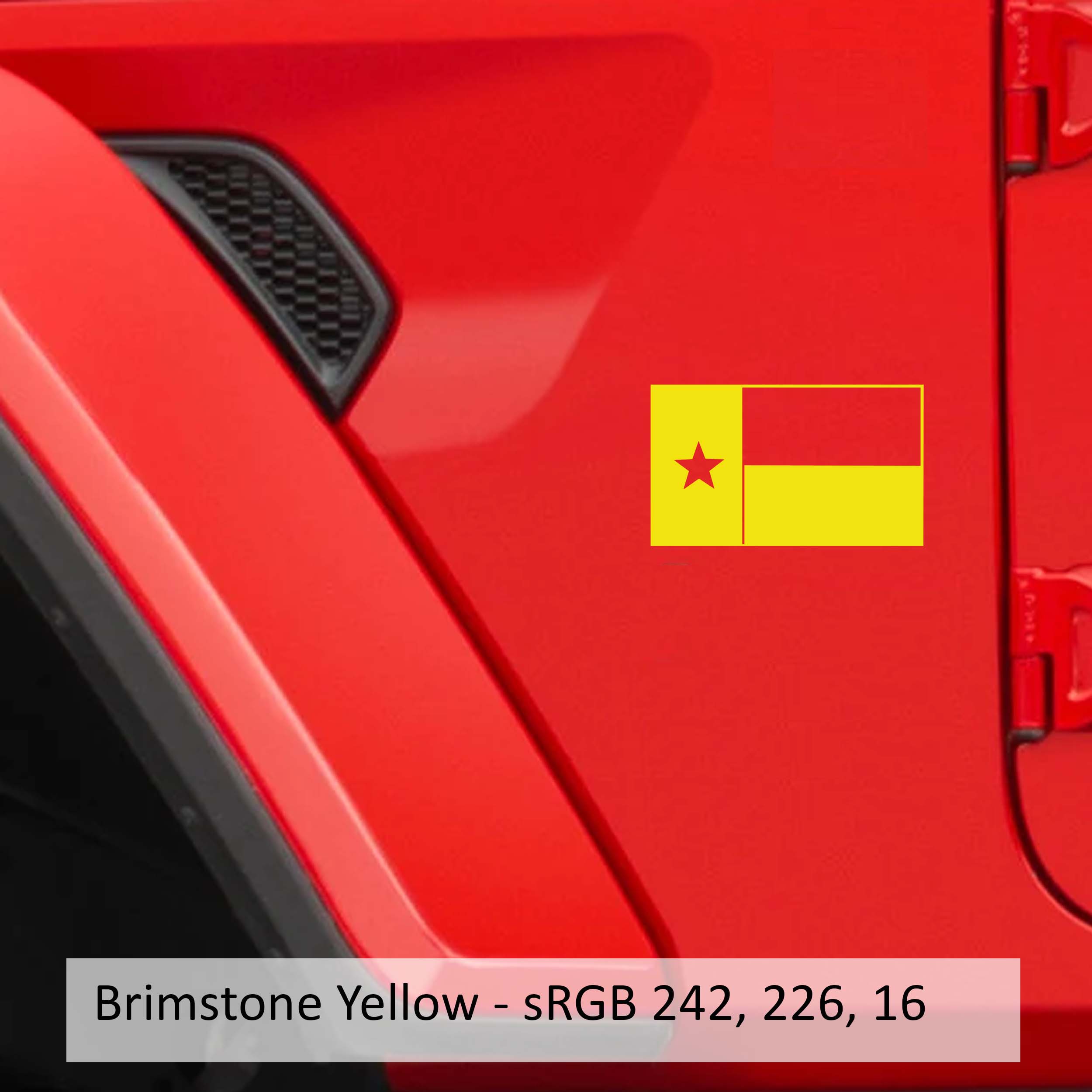 Bahama yellow Lone Star Texas state flag fender vinyl decal pair for Jeep Wrangler Gladiator.