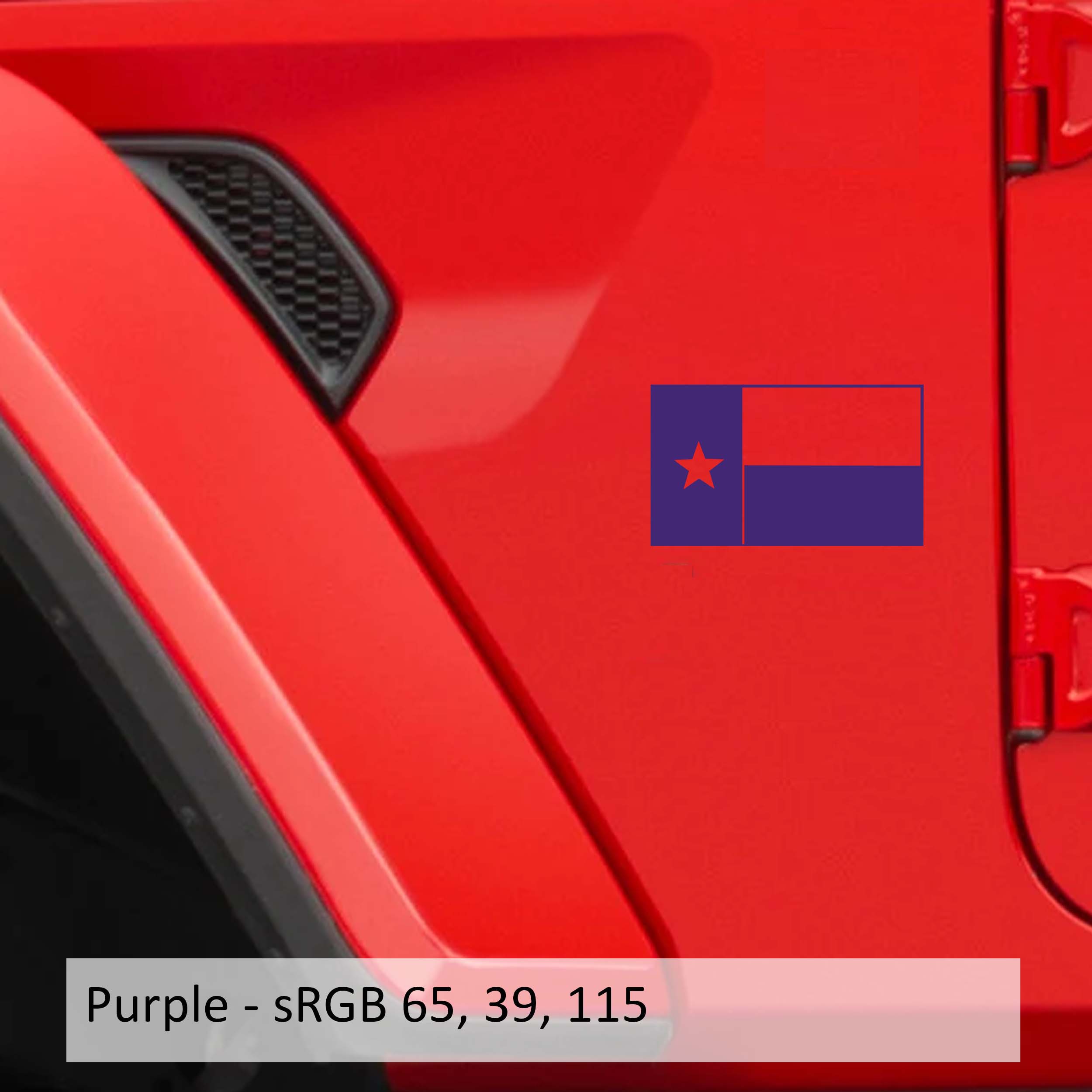 Purple Lone Star Texas state flag fender vinyl decal pair shown on a transparent transfer sheet preview