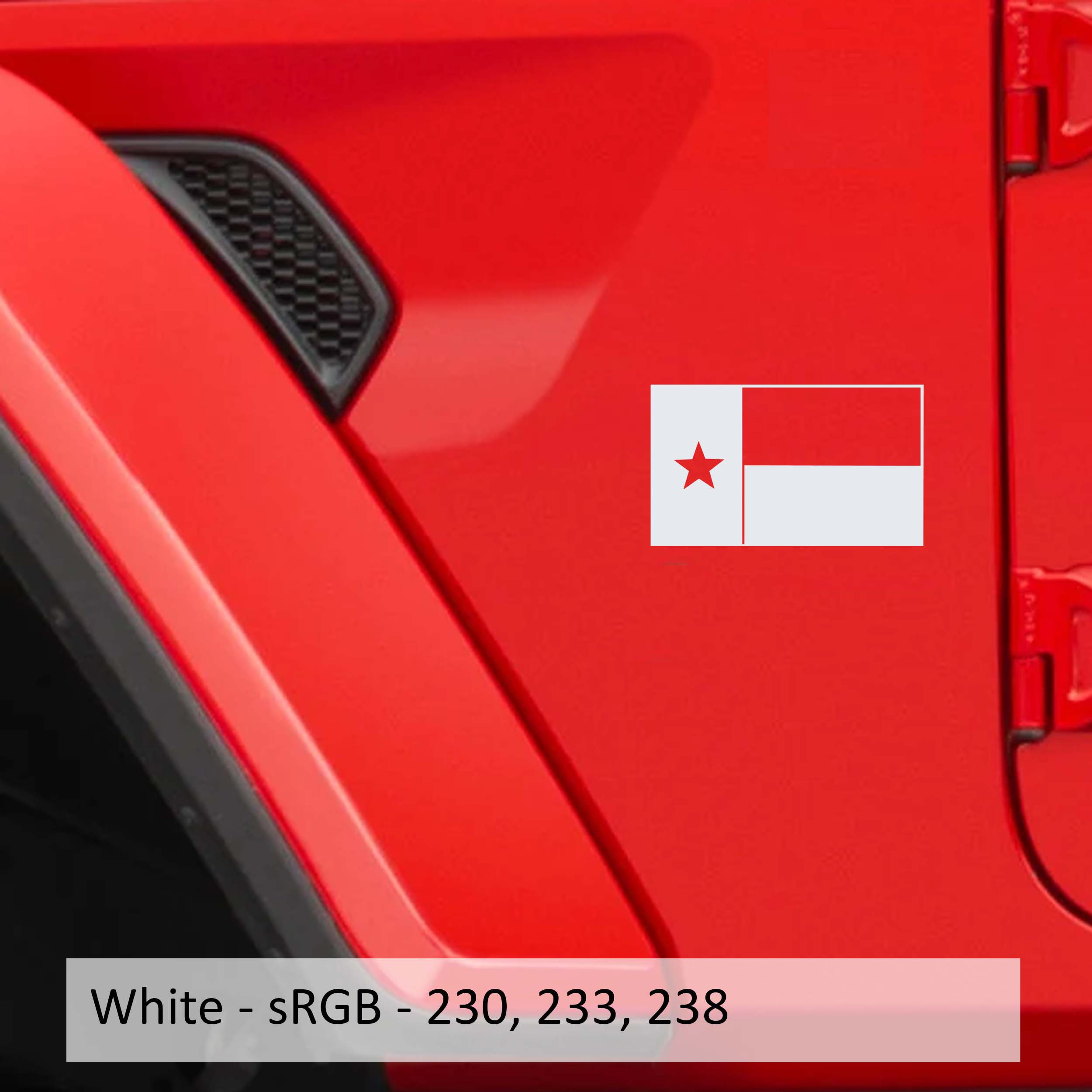 White Lone Star Texas state flag fender vinyl decal pair shown on a transparent transfer sheet preview