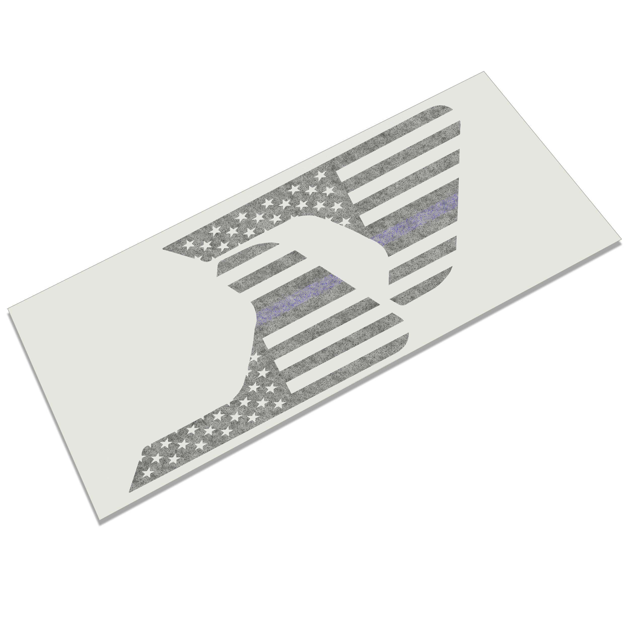 Thin Blue Line American flag fender vent decal graphic mockup shown on a Jeep billet vent panel