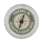 Travel Good Idea spare tire cover detail tan topo map background sage green compass badge artwork