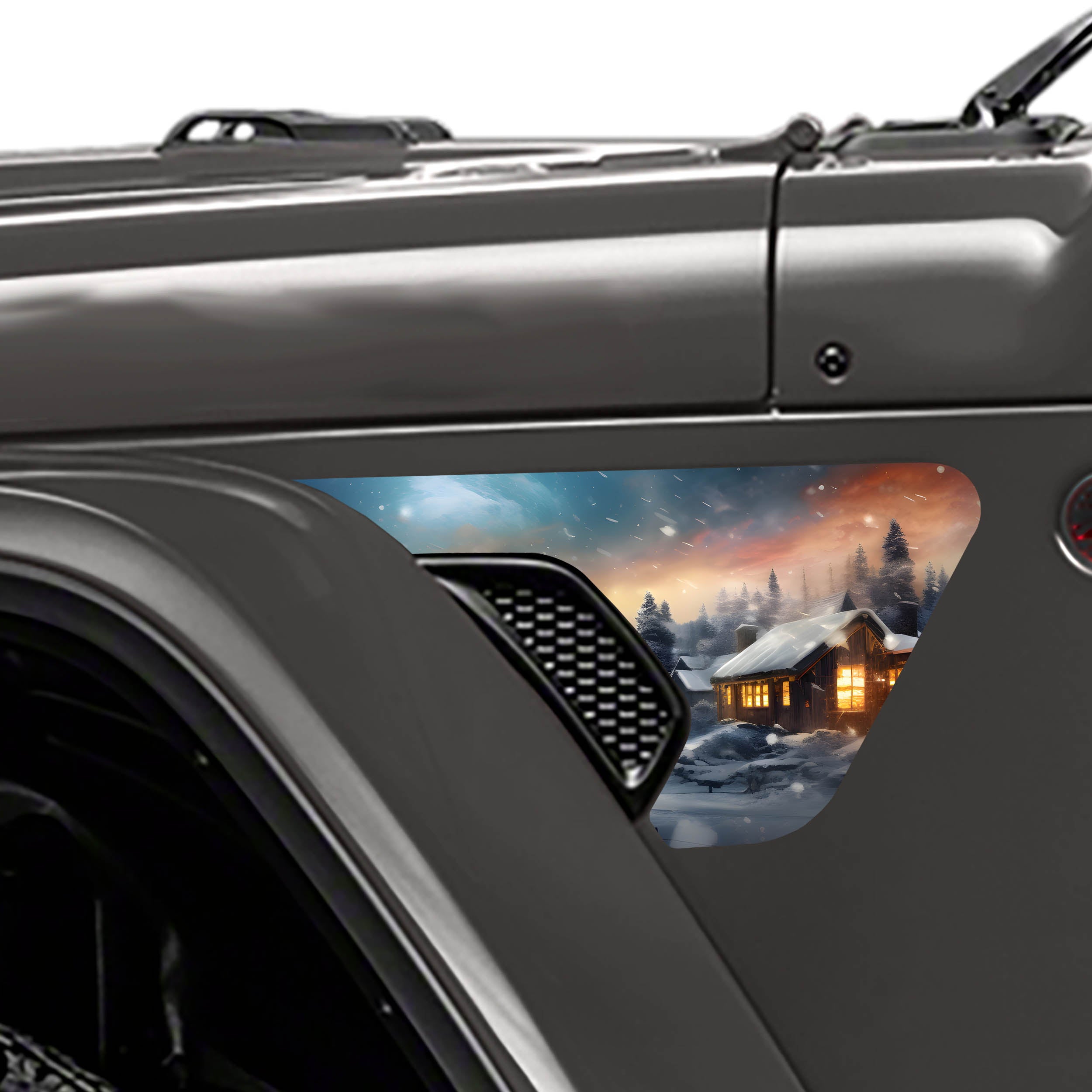 Christmas Winter Cabin Scene Fender Vent Decal - Fits Jeep Wrangler JL/Jeep Gladiator JT 2018 - 2023