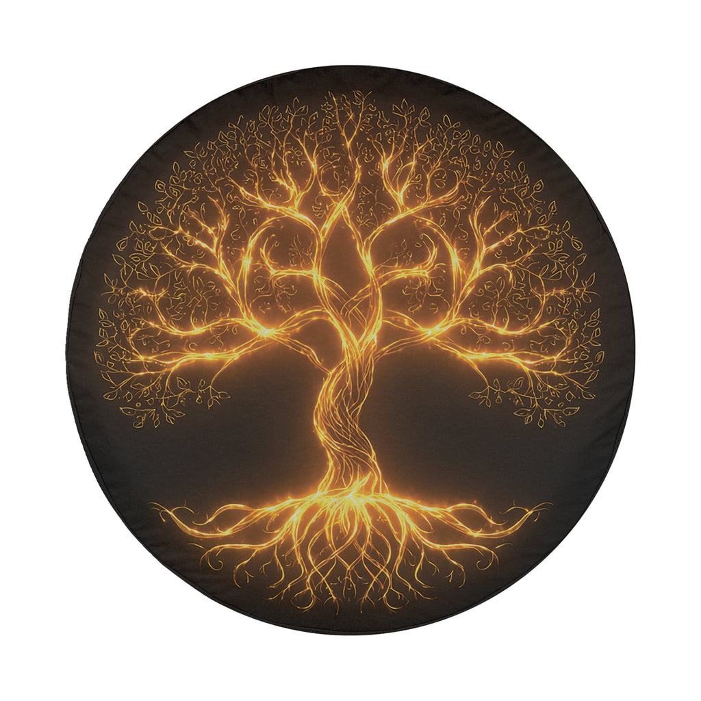 a tree with a glowing, golden trunk and branches, creating a striking and visually captivating design.