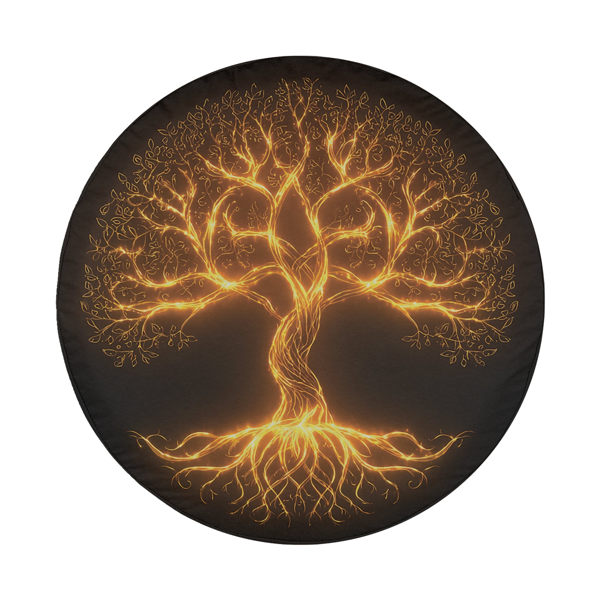 a tree with a glowing, golden trunk and branches, creating a striking and visually captivating design.