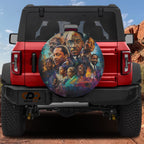 Black History leaders tribute spare tire cover featuring civil rights icons and portraits