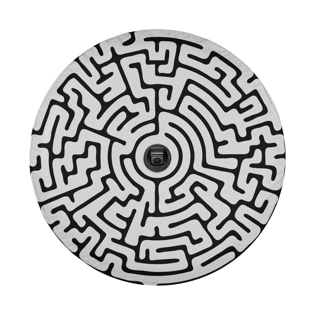 Round Maze design printed spare tire cover with optional backup camera hole by Graffix