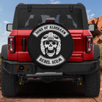 Sons of Alderaan Rebel Scum spare tire cover alternate flat view with rebel scum lettering and starburst emblem