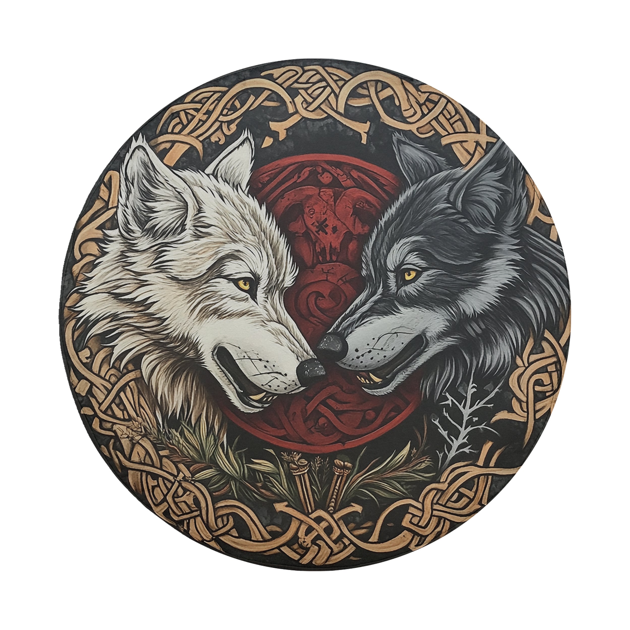 Skoll and Hati Viking wolves spare tire cover installed on rear of Jeep