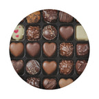 Chocolate Wheel spare tire cover lifestyle scene with gourmet chocolate truffle box all-over art