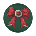Coquette Santa Belt Bow spare tire cover round artwork green base red ribbon white fur trim accents