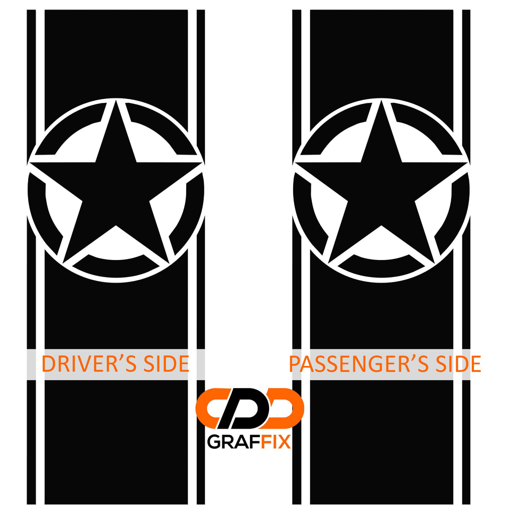 Alpha Romeo star bedside stripe decal pair flat layout with driver and passenger side labels