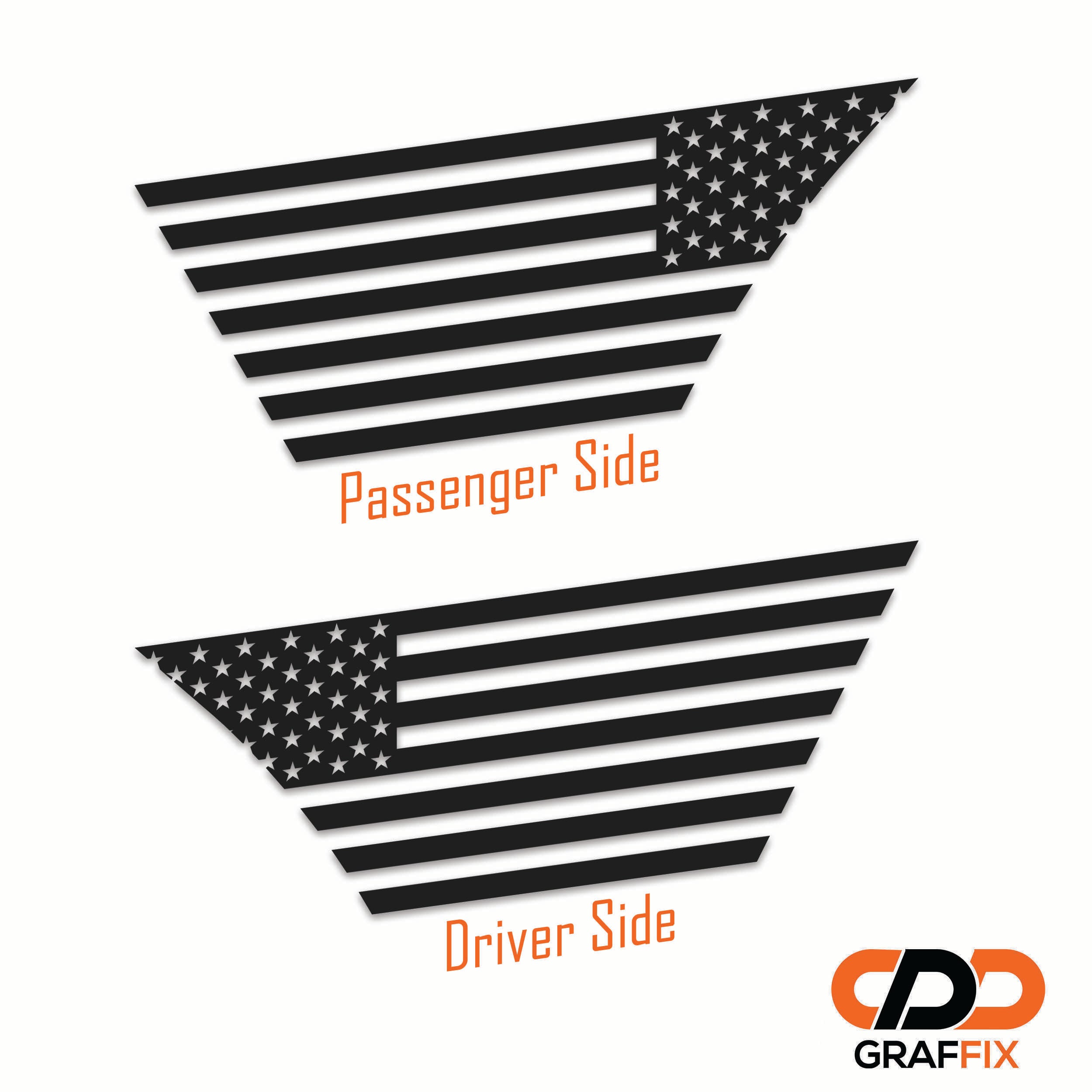 Black American flag half fender vent decals on silver Jeep Wrangler JL Gladiator JT billet vent