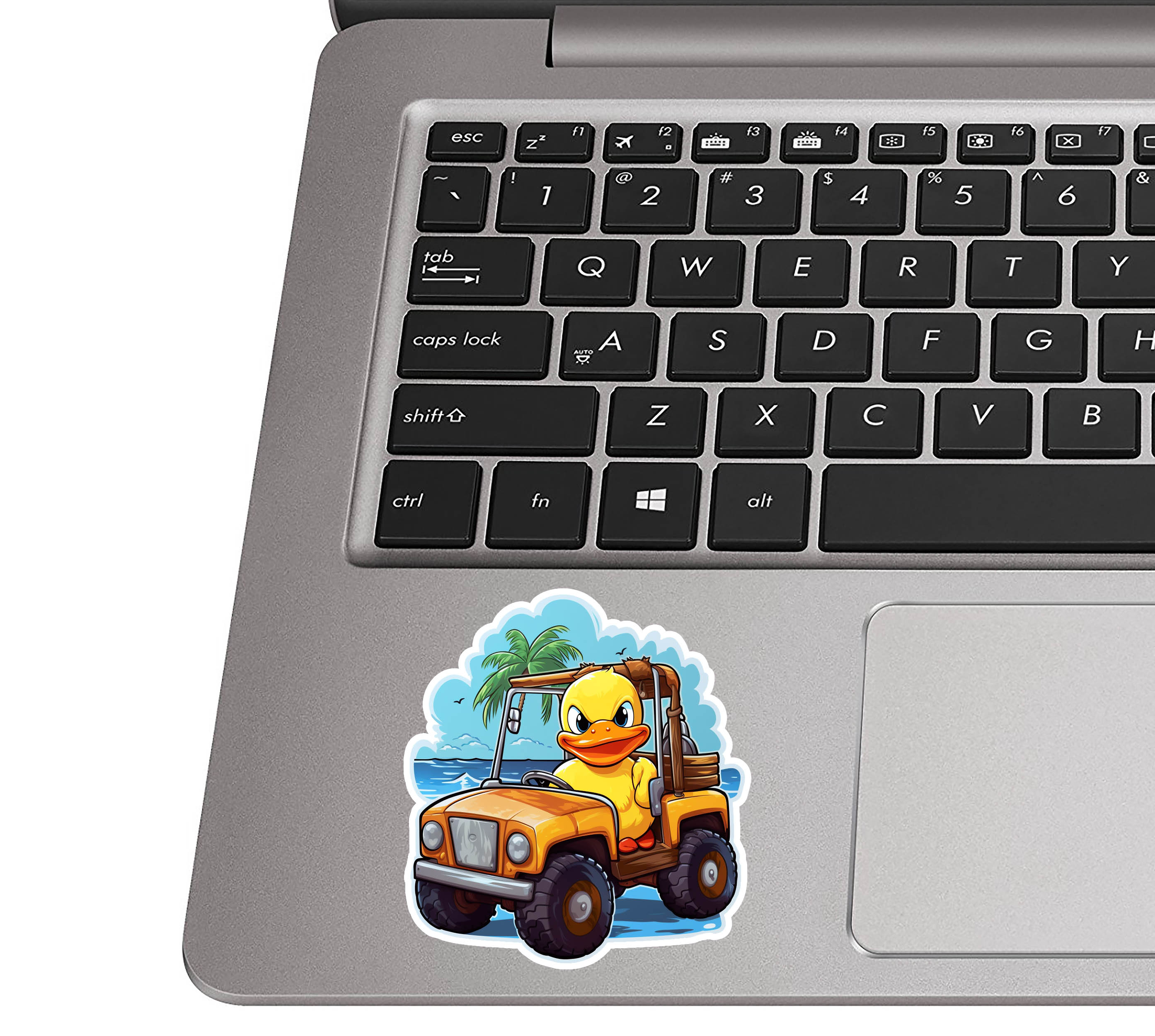 Angry Rubber Duck Driving on the Beach Vinyl Sticker