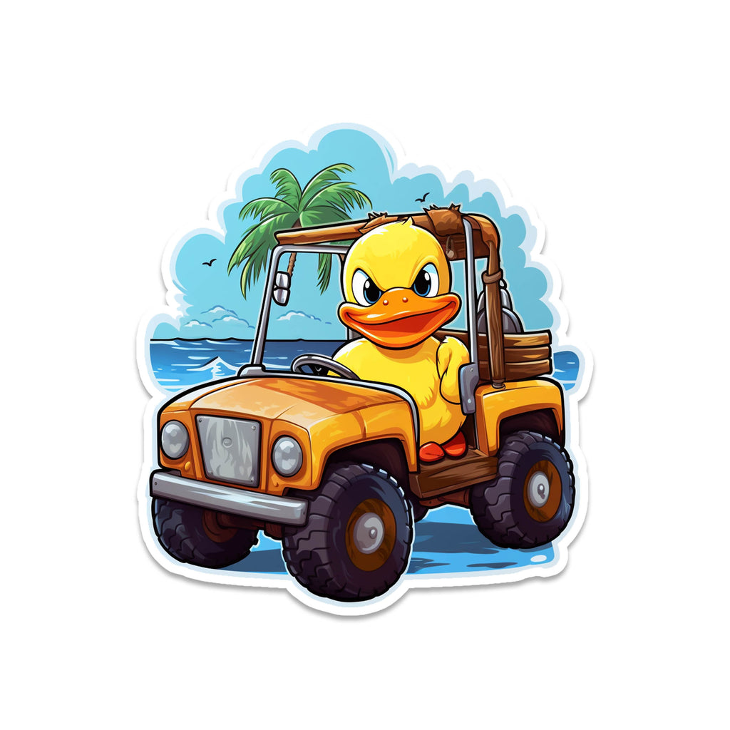 Angry Rubber Duck Driving on the Beach Vinyl Sticker