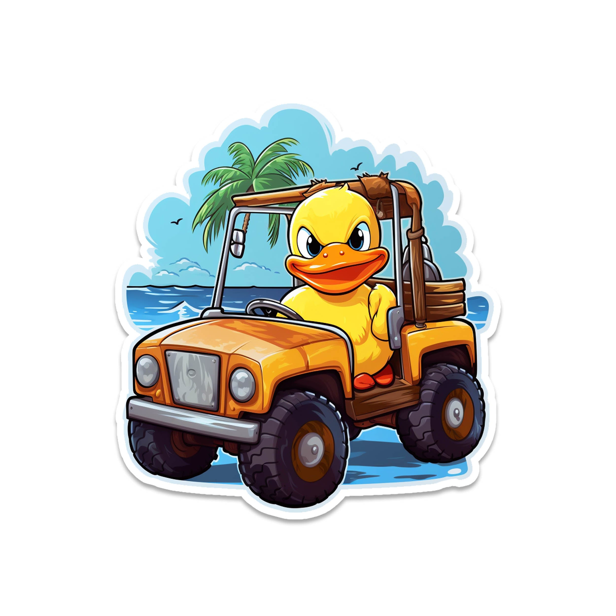 Angry Rubber Duck Driving on the Beach Vinyl Sticker