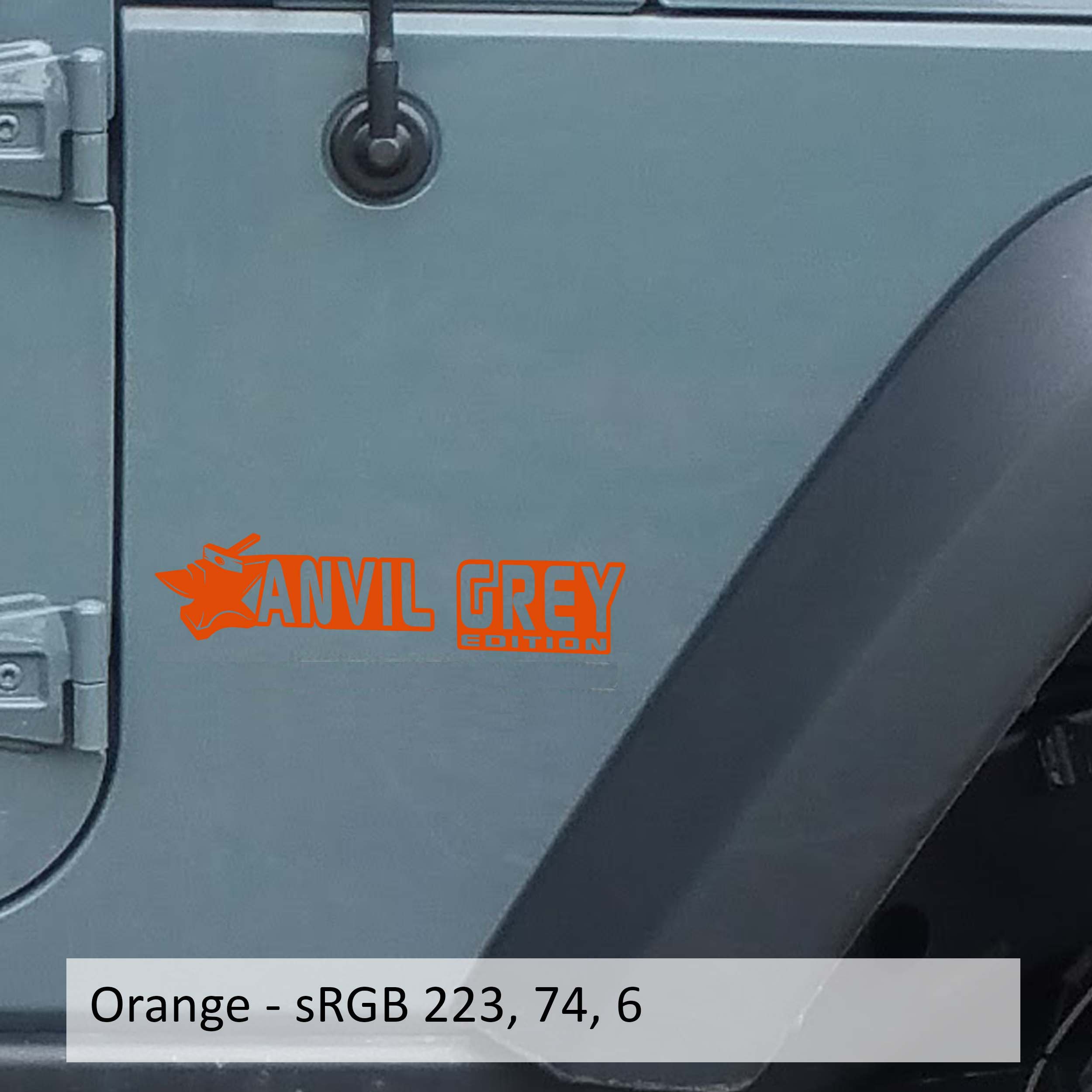 Orange Anvil Grey edition fender decal mockup pair for Jeep Wrangler JL Gladiator JT